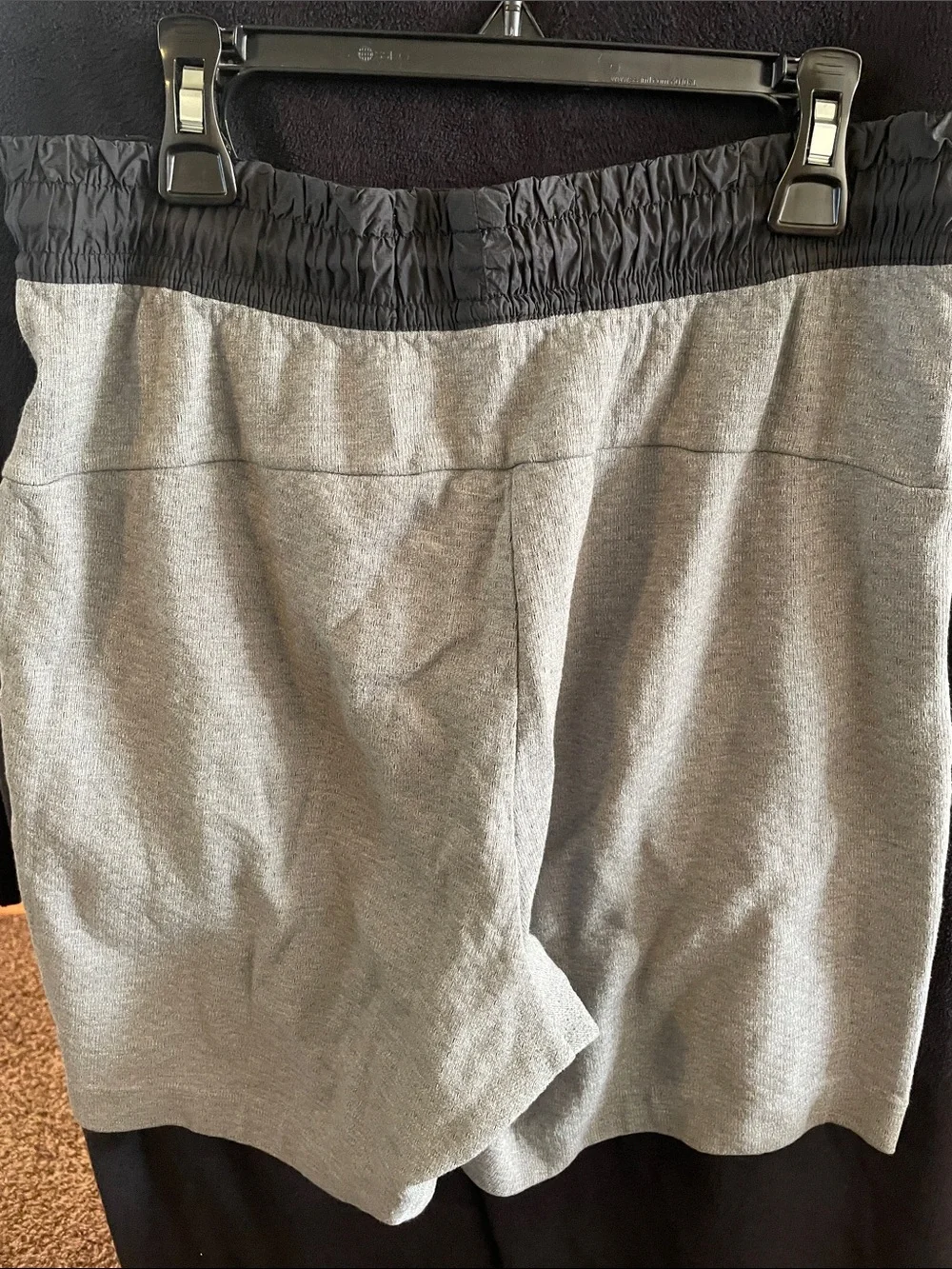 Nike Men's Gray Athletic Shorts with Black Waistband and Drawstring